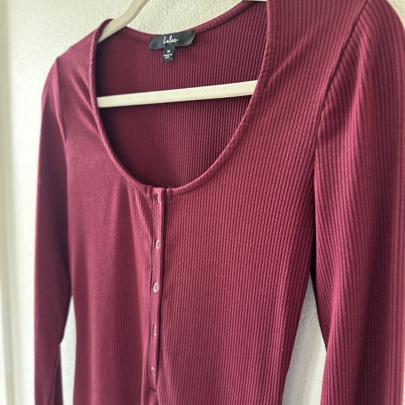 Lulu's Go Beyond Basic Burgundy Ribbed Snap Front Bodycon Mini Dress - Picture 6 of 9